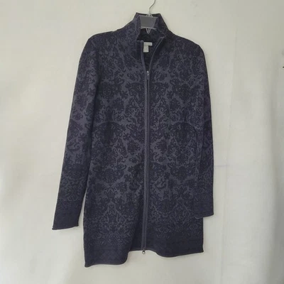 Skyr Mujer Mediano Estampado Floral Cremallera Largo Cárdigan Chaqueta Vestido Negro Gris Foto 1 de 4