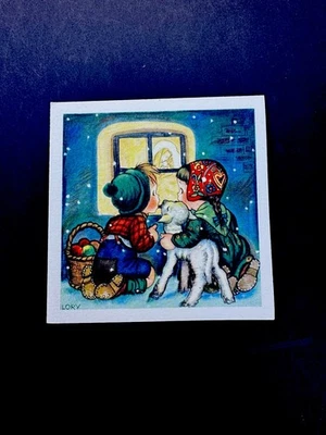 1 VTG Crestwick Xmas Greeting Card Cute Boy Girl & Sheep Peaking At Baby Jesus - Image 1 of 3