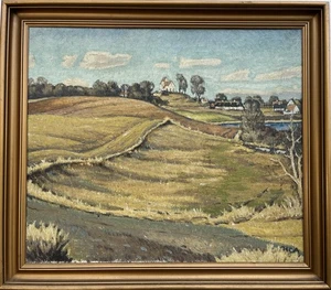 Impressionist Weite Sommerlandschaft Bauernhäuser in der Ferne Ölgemälde  - Bild 1 von 13