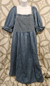 Gap Denim maxi dress with front slit. Coastal Cowgirl. Womens Size XL. Puffy - Picture 1 of 9