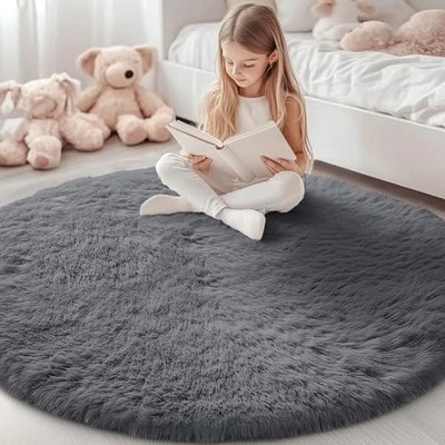  Round Rugs for Bedroom - Machine Washable, 5x5 Feet Circle Area 5ft Round Grey - Image 1 of 4