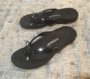Vionic Bella Sandals Black Flip Flops Thong Bow Casual Comfort Fits Womens 9 - Picture 1 of 7