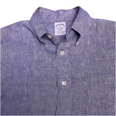 Brooks Brothers 1818 Shirt M Mens Irish Linen Regent Blue Gray VGUC - Image 1 of 4