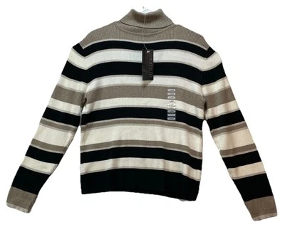 NWT Relativity Turtleneck Sweater Women's XL Neutral Stripe Long Sleeve Cotton - Image 1 of 4
