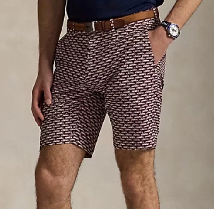 Ralph Lauren RLX Golf Shorts Mens Size 40 Burgundy Classic Car Print -