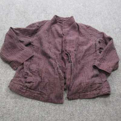 Eileen Fisher Jacket Womens Medium Burgundy Silk Open Blazer Coat Mock Neck - Image 1 of 4