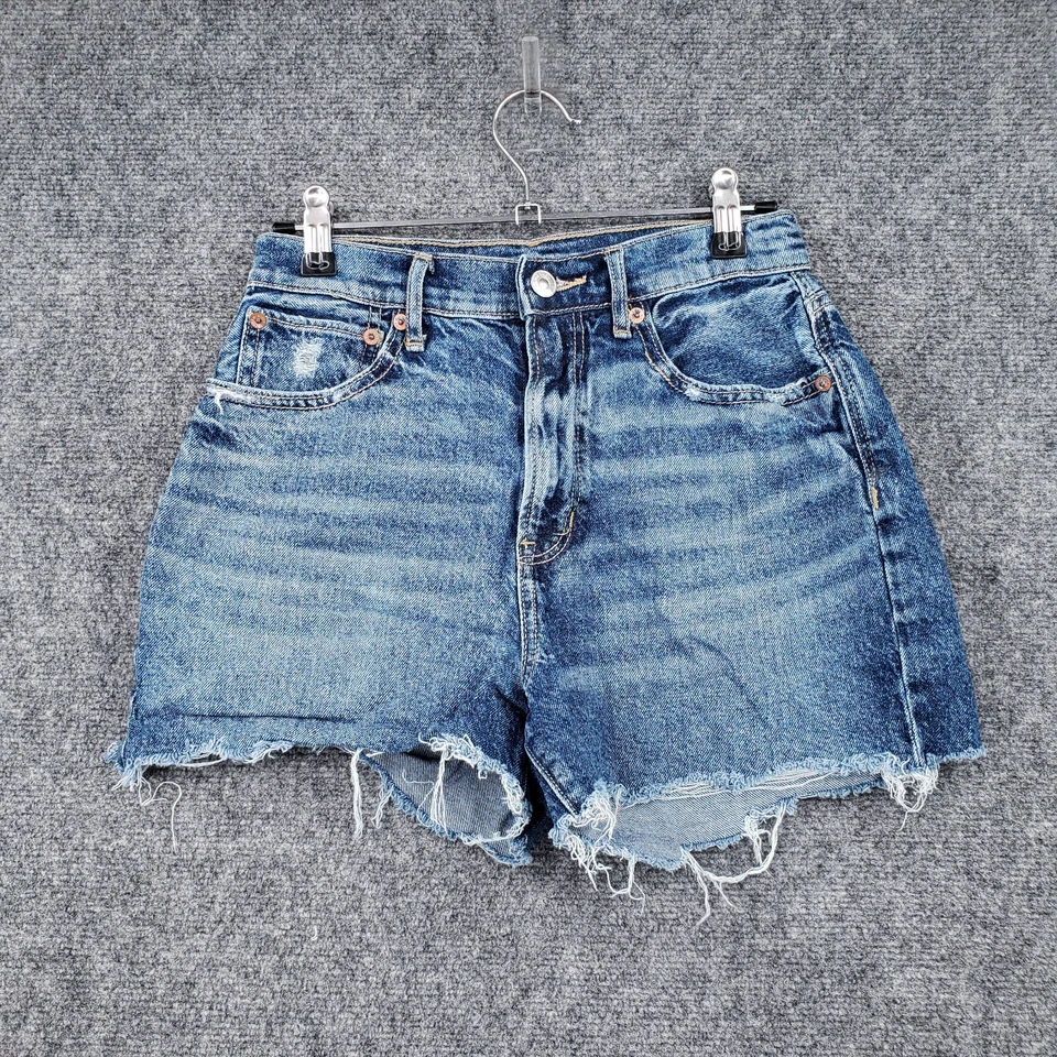 American Eagle 短裤女式 2 蓝色最高腰 90 年代男友热裤牛仔 — 第 1/4 张图片