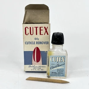 Vintage Cutex Oily Cuticle Remover Empty Glass Bottle Wood Tool Box Advertising - Picture 1 of 10