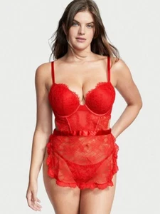 Victoria's Secret Very Sexy Bombshell Apron Teddy Red Lipstick Push Up 2pc Small - Picture 1 of 7
