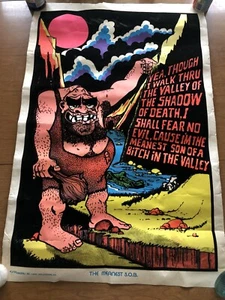 Vintage 70er Jahre Schwarzlicht Samt Poster, "The Meanest S.O.B", Caveman - Bild 1 von 16