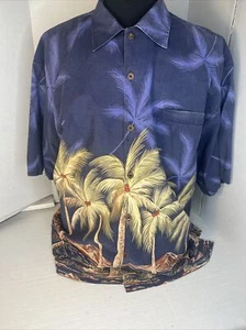 Vintage Aftco Bluewater Hawaiian Shirt Mens 2XL Blue Plam Trees Beach *VINTAGE* - Picture 1 of 3