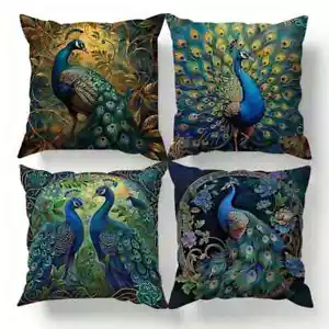 4pcs 18x18" Sofa Pillow Case Covers Vintage Peacock Oil Painting - Picture 1 of 2