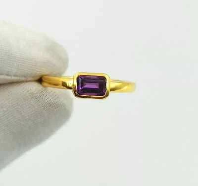 Natural Amethyst 14k Solid Yellow Gold Handmade Engagement Ring - Image 1 of 4