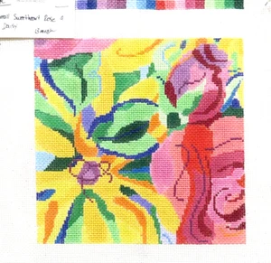 Jean Smith Sweetheart Rose Daisy Flowers Handpainted Needlepoint Canvas 8x8 13ct - Picture 1 of 1