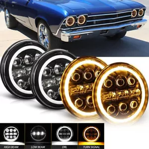 4PCS 5-3/4" 5.75" Inch Projector LED Headlights Sealed Beam Halo Ring Lamp Bulbs - Picture 1 of 10