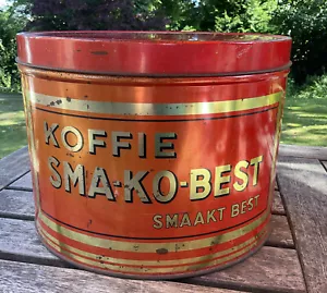 LARGE VINTAGE SHOP DISPLAY COFFEE ADVERTISING TIN STORAGE BOX LID BELGIUM SMAAKT - Picture 1 of 12