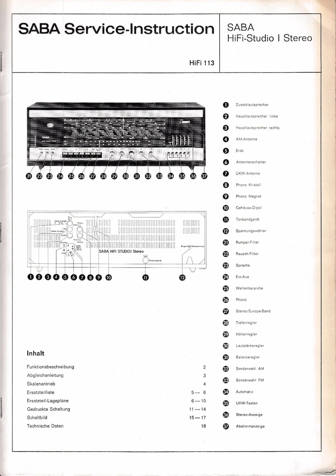Service Manual-Anleitung für Saba HiFi Studio I Stereo  - Bild 1 von 1