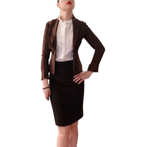 Blazer Valentino Roma marrone cioccolato corpetto con volant aderente TG 4