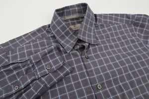 Canali 1934 Men's Medium Gray Checks Button Front Dress Shirt Long Sleeve Italy - Picture 1 of 6
