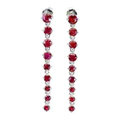 Silver Earrings Ruby Genuine Natural Mined Gems Solid Sterling Drop Dangle - Image 1 of 4