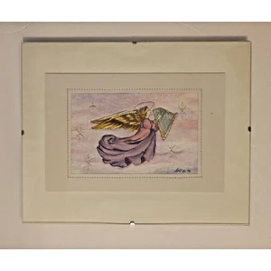 Angel & Harp Fabric Quilted Art Sherri Dunbar Mixed Media, 8x10 Framed - Picture 1 of 9