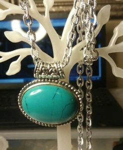 Vintage Jewelry: 1" Faux Tourquise Pendant 20" Chain "RMN" 06-26-2018 -21 - Picture 1 of 6