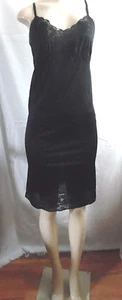 CAMICIA DA NOTTE VINTAGE FULL SLIP CAMICIA CAMICIA NERA PIZZO TOP NYLON TAGLIA 32 - Foto 1 di 12