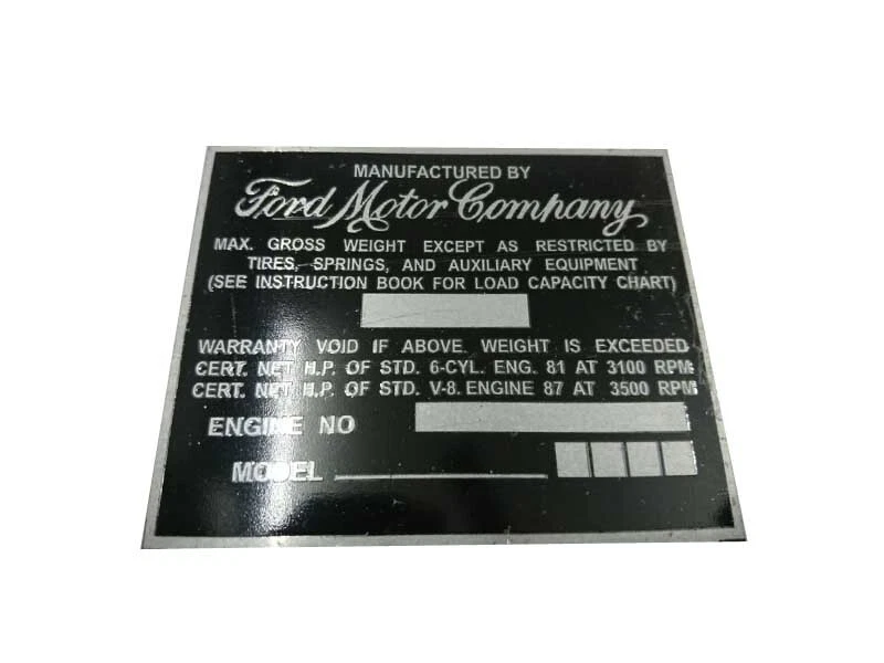 DATA PLATE F-1 TRUCK FORD MOTOR COMPANY F-SERIES PICK-UP ID TAG 1948-1952 - Изображение 1 из 1