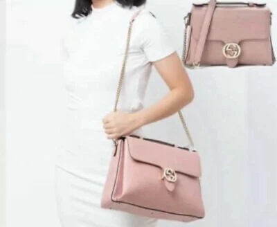 Bolso de Hombro Gucci Interlocking GG Cadena Grande Cuero Rosa Nuevo Foto 1 de 4