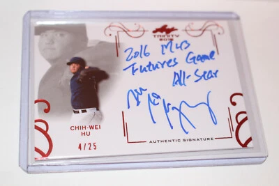 CHIH-WEI HU 2016 LEAF TRINITY INSCRIPTION AUTOGRAPH #4/25 RAYS PADRES  - Image 1 of 3