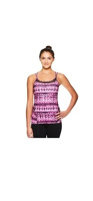 Camiseta sin mangas de yoga Giam soporte medio absorbente de humedad talla XS negra púrpura rosa estampado Foto 1 de 4