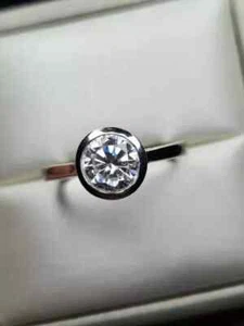 2Ct Round Lab Created Diamond Bezel Set Engagement Ring 14K White Gold Plated - Picture 1 of 15