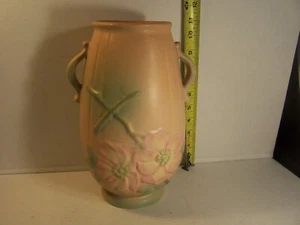 Beautiful vintage C. 1930's Weller Wild Rose 11" tall matte peach Vase READ - Picture 1 of 10