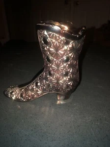 Vintage Fenton Iridescent Glass Boot Daisy Button Design Stamped - Picture 1 of 8