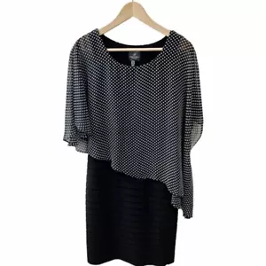 ADRIANNA PAPELL Polka Dot Dress Women’s SZ 6 Chiffon Overlay Black Stretch Zip - Picture 1 of 12