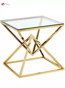 Diseñador Mesa Auxiliar Acero Inox. Mesa de Vidrio Oro Noble Alto Brillo Salón - Imagen 1 de 4