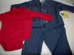 NEW Newborn Infant Baby Boy Kids Clothes 3 PC Outfit Denim Blue & Red - A1