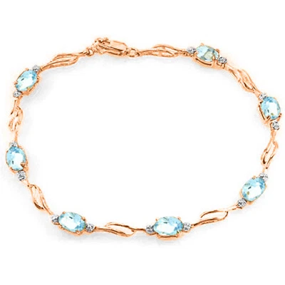 14K. GOLD TENNIS BRACELET WITH AQUAMARINES & DIAMONDS - Image 1 of 4