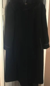 TERRA MODA schwarzer Wollmantel mit Echtfellkragen - FABELHAFT Größe L - Bild 1 von 5