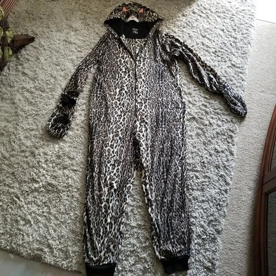 Пижама с капюшоном Nick Nora Cat размер L цельный леопардовый принт на молнии лапы руки - Изображение 1 из 4