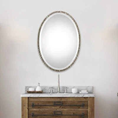 UTTERMOST 12924 ANNADEL OVAL VANITY MIRROR WITH TEXTURED ANTIQUE METALLIC SILVER - Image 1 of 4