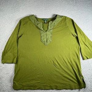 Lauren Ralph Lauren Blouse Womens Plus 3x Green V Neck Tunic Cottage Core - Picture 1 of 11
