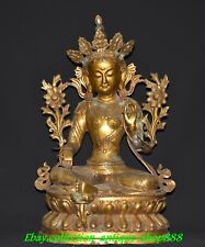 19"Old Tibet Copper Gilt Green Tara Mahayana Enlightenment Buddha Goddess Statue