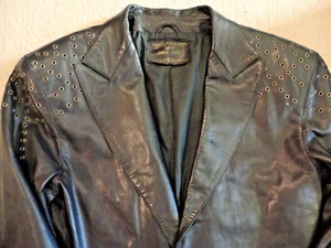 Kultiger CLAUDE MONTANA POUR IDEAL CUIR Vintage 1980er Schwarz Leder Mantel Jacke - Bild 1 von 12