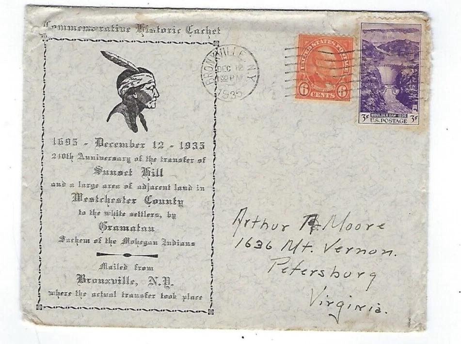 Bronxville 1935 Nueva York, Indios Mohegan Regalo Sunset Hill a White Settlers Adv Foto 1 de 1