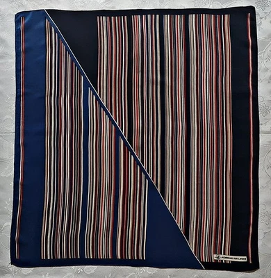 SCARF VINTAGE AUTHENTIC KOREAN AIR LINES LOGO STRIPED ART SILK 31"SQUARE SCARF - Image 1 of 4