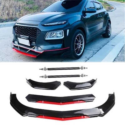 Front Bumper Lip Splitter Spoiler Gloss Black Red For Hyundai Kona 2018-24 Body Foto 1 de 4