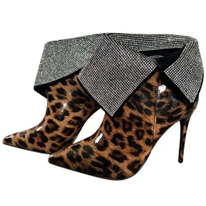 Cape Robbin Leopard Martini Booties Sz 8.5 Rhinestone Glam Avant Garde Stiletto - Picture 1 of 4