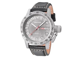 Magnum MILITARY MA33139W Mens Tachymeter Sports Silver Steel Black Leather Watch - Picture 1 of 2