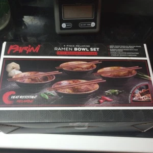 Parini 4 Piece Melamine Ramen Bowl Set with Wooden Chopsticks NEW in Box - Picture 1 of 10